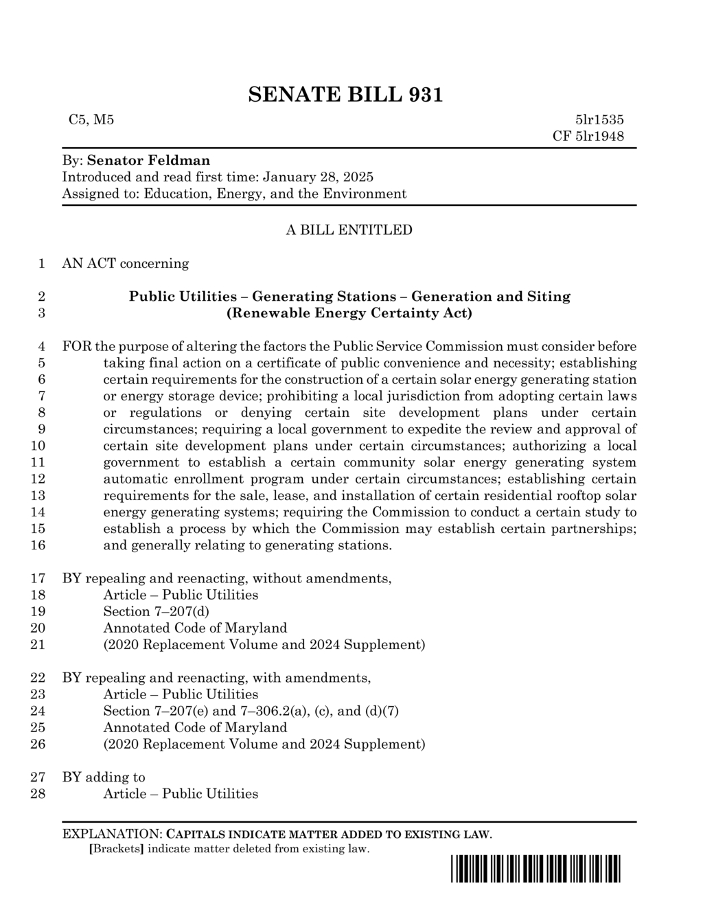 Senate Bill 931 mandates approval for large-scale solar energy projects in Maryland