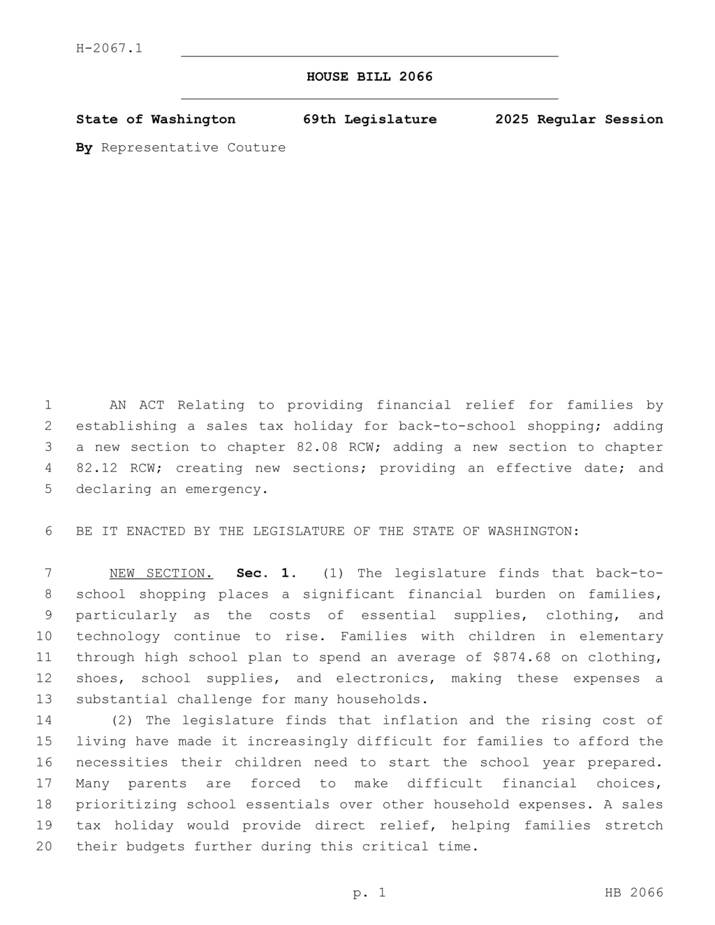 Washington Legislature approves back-to-school sales tax holiday for families