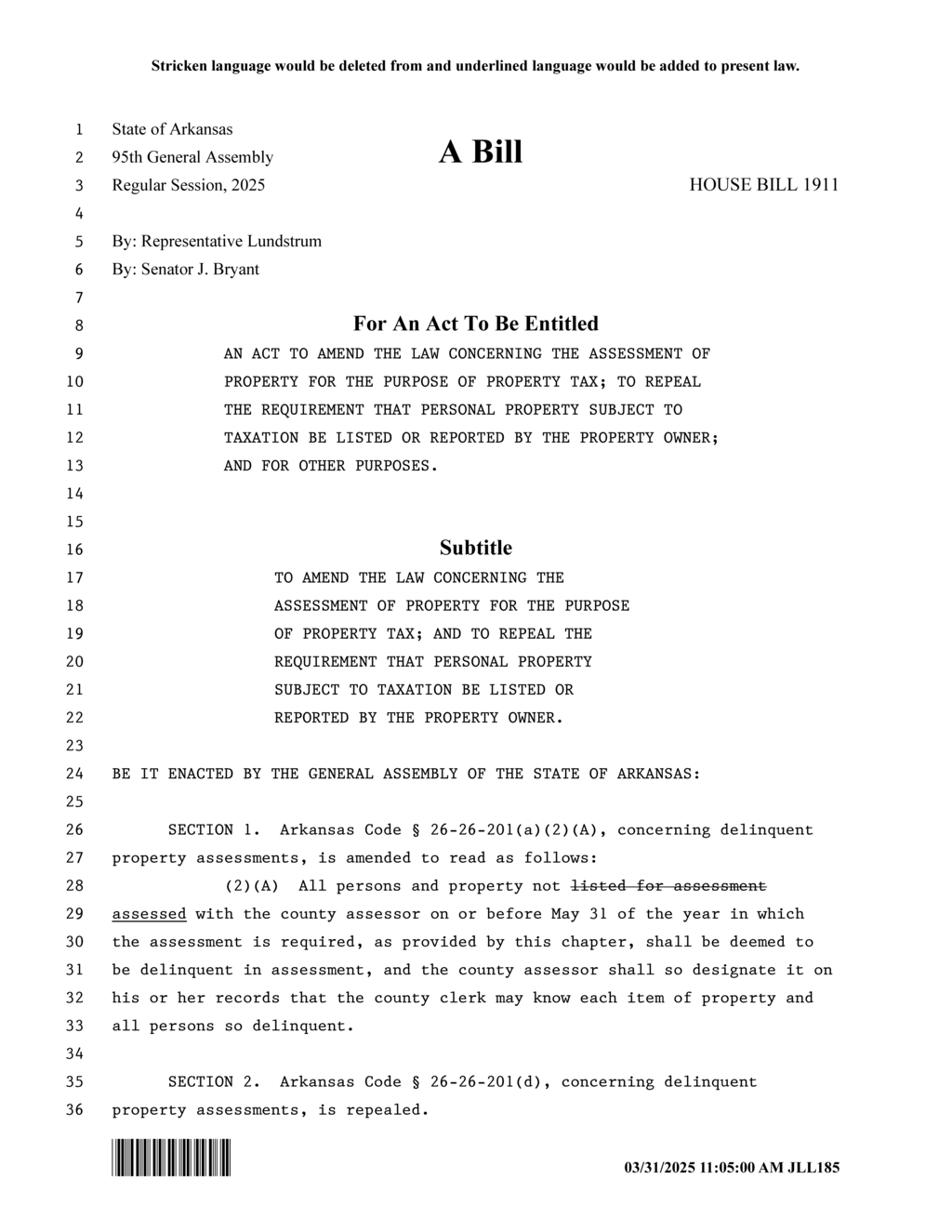 Arkansas lawmakers propose repeal of personal property tax reporting requirement