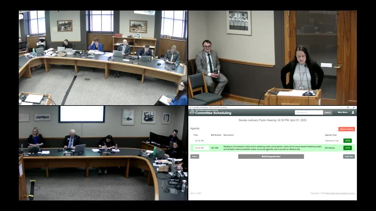 Staff attorney advocates for House Bill 1489 to streamline restraining order laws in North Dakota