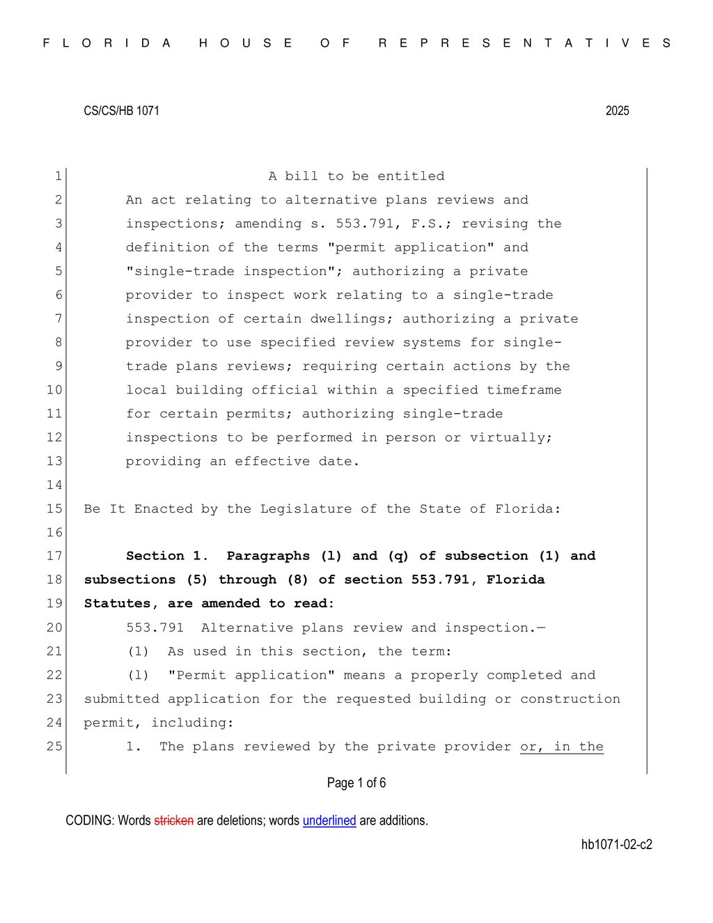 Florida House approves new permit application processing timeline for local building officials