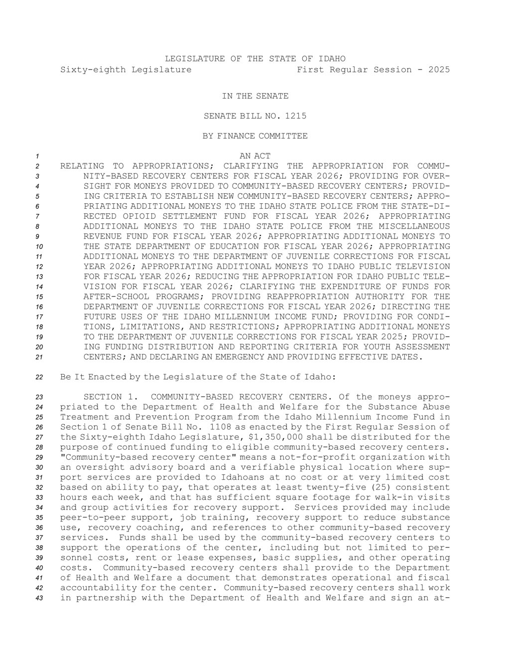 Idaho State Legislature approves $6.36M for police education and juvenile corrections
