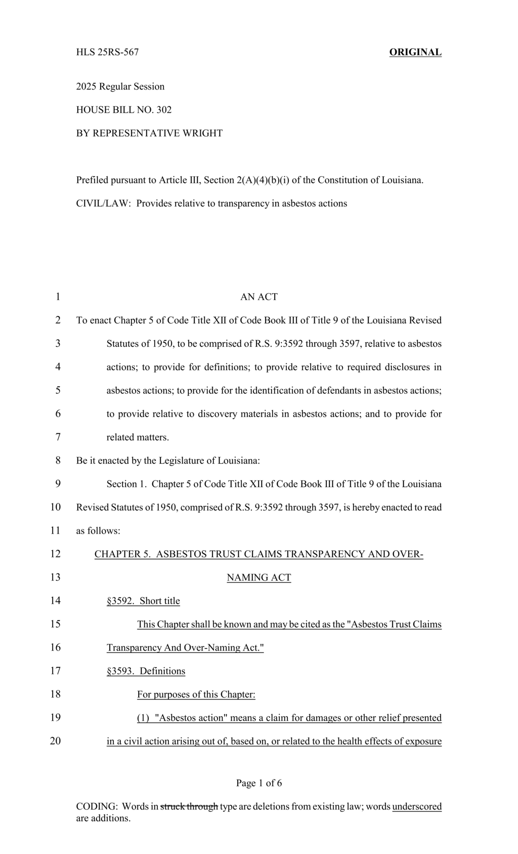 Representative Wright introduces Asbestos Trust Claims Transparency Act in Louisiana