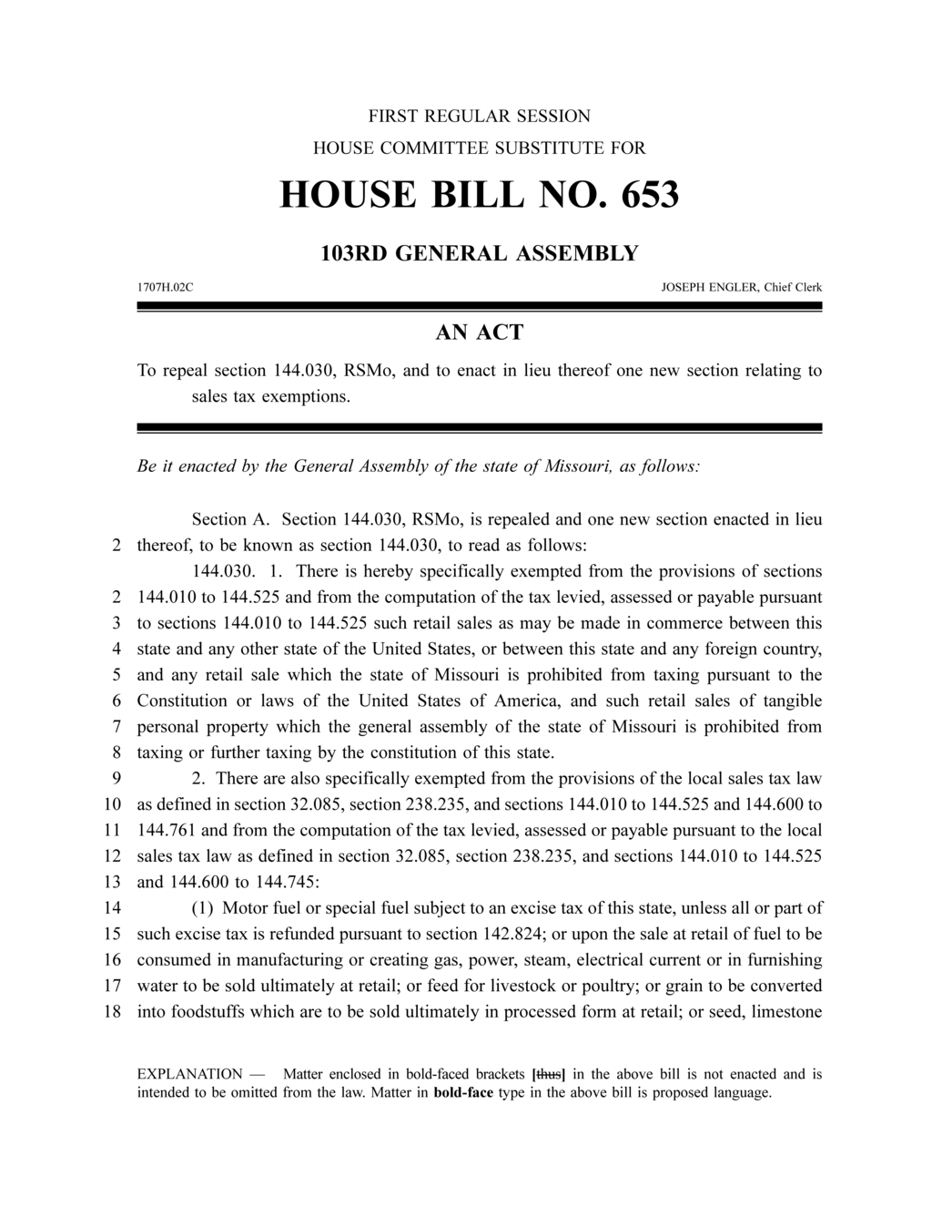 Missouri General Assembly enacts new sales tax exemption legislation