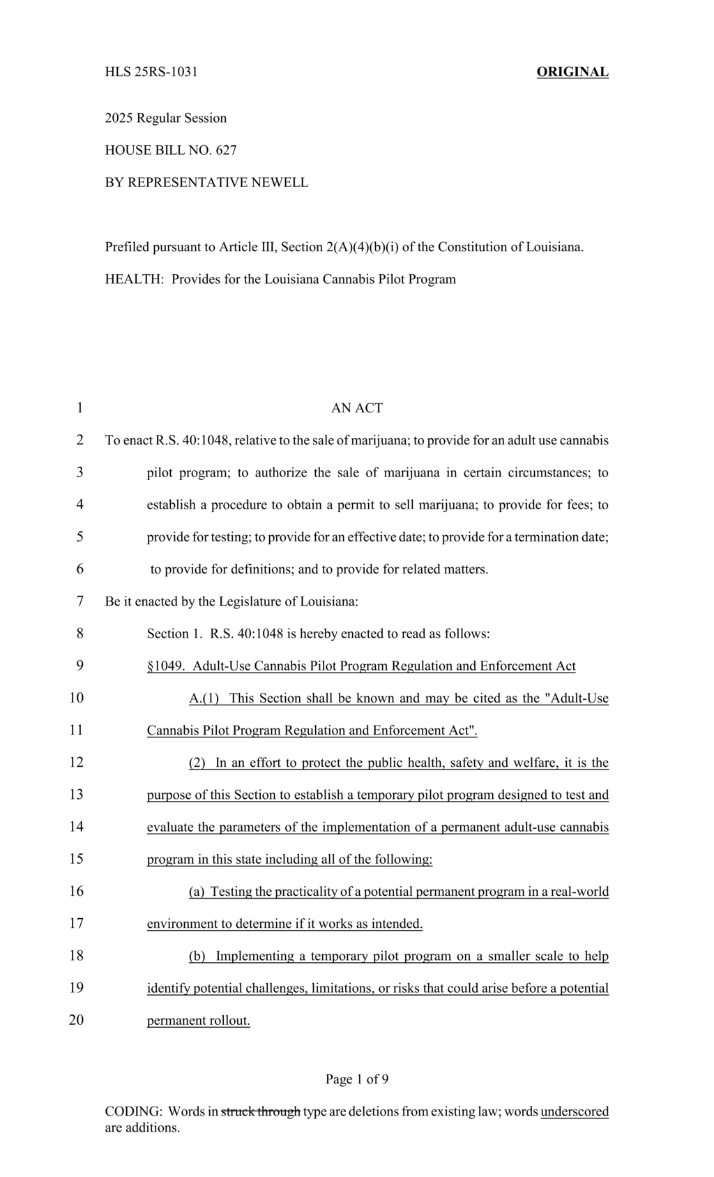 Louisiana Department authorized to regulate adult-use cannabis sales and pilot program