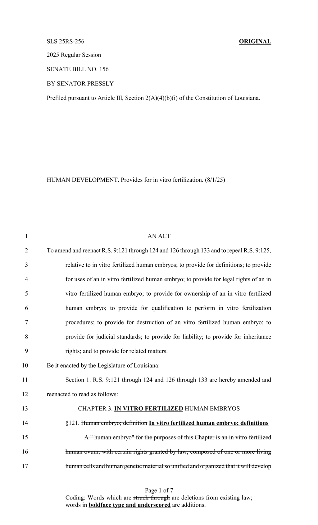 Louisiana establishes patient control over in vitro fertilized embryos in new legislation