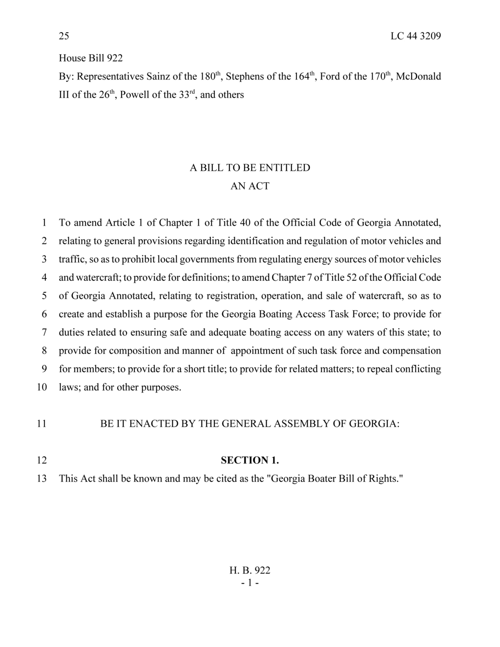 Georgia legislators introduce Boater Bill of Rights to enhance watercraft regulations