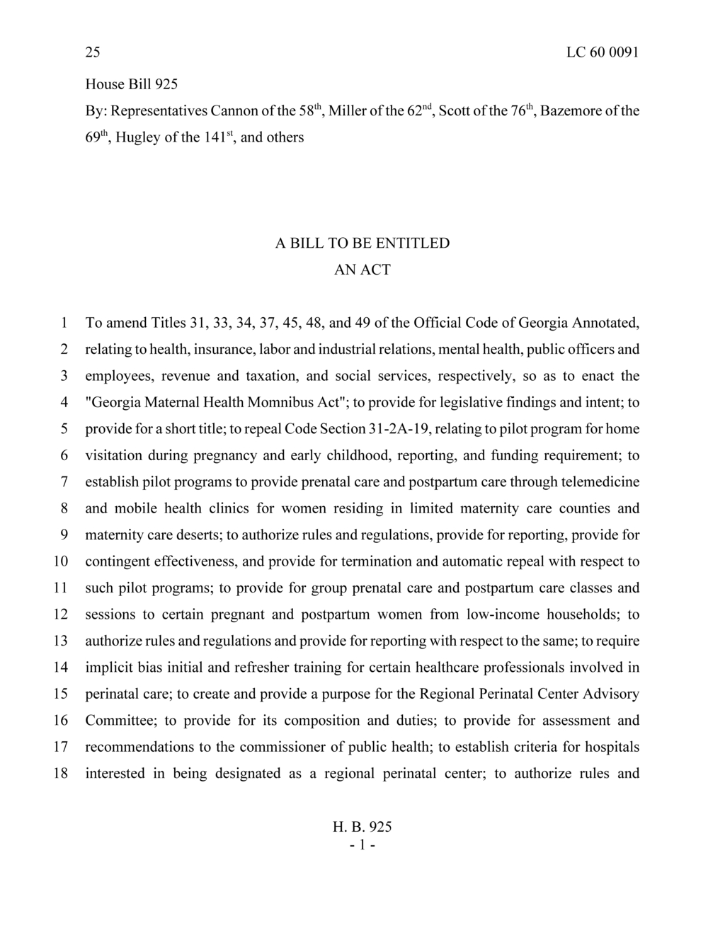 Georgia General Assembly enacts Maternal Health Momnibus Act to address maternal mortality