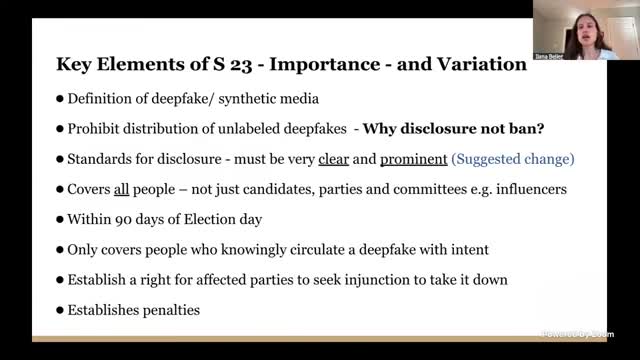 Alana discusses S 23 deepfake legislation and its bipartisan support across states