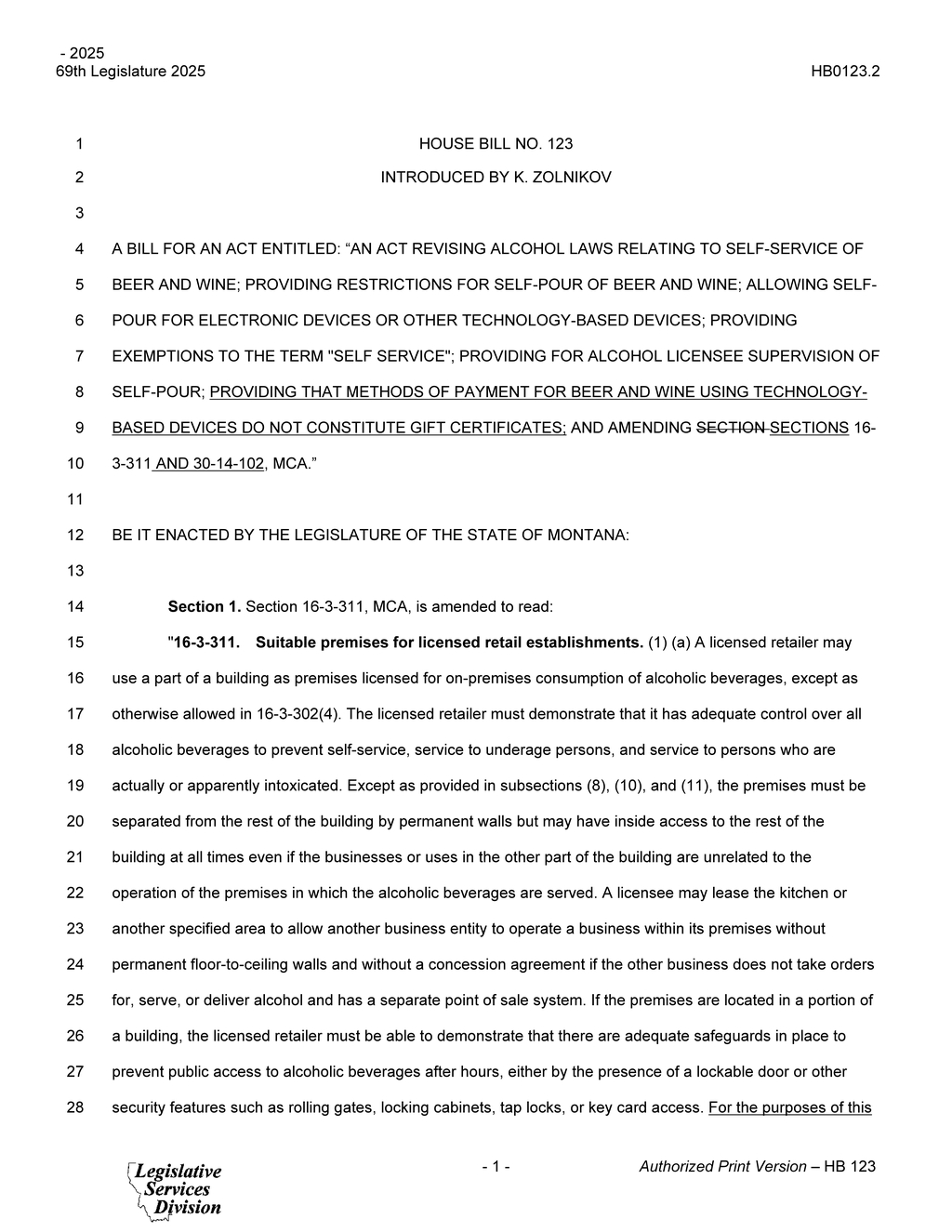 Montana legislature approves self-service beer and wine regulations for licensed establishments