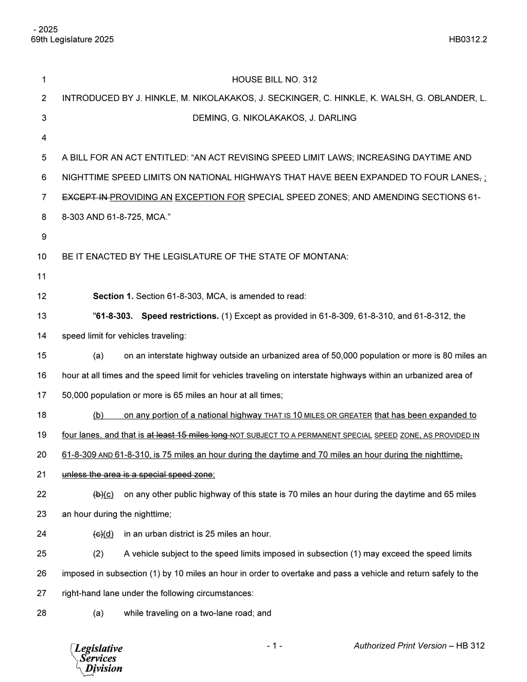 Montana Legislature amends speed limit penalties under HB0312