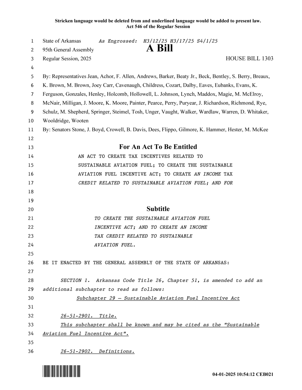 Arkansas legislators introduce Sustainable Aviation Fuel Incentive Act with income tax credit