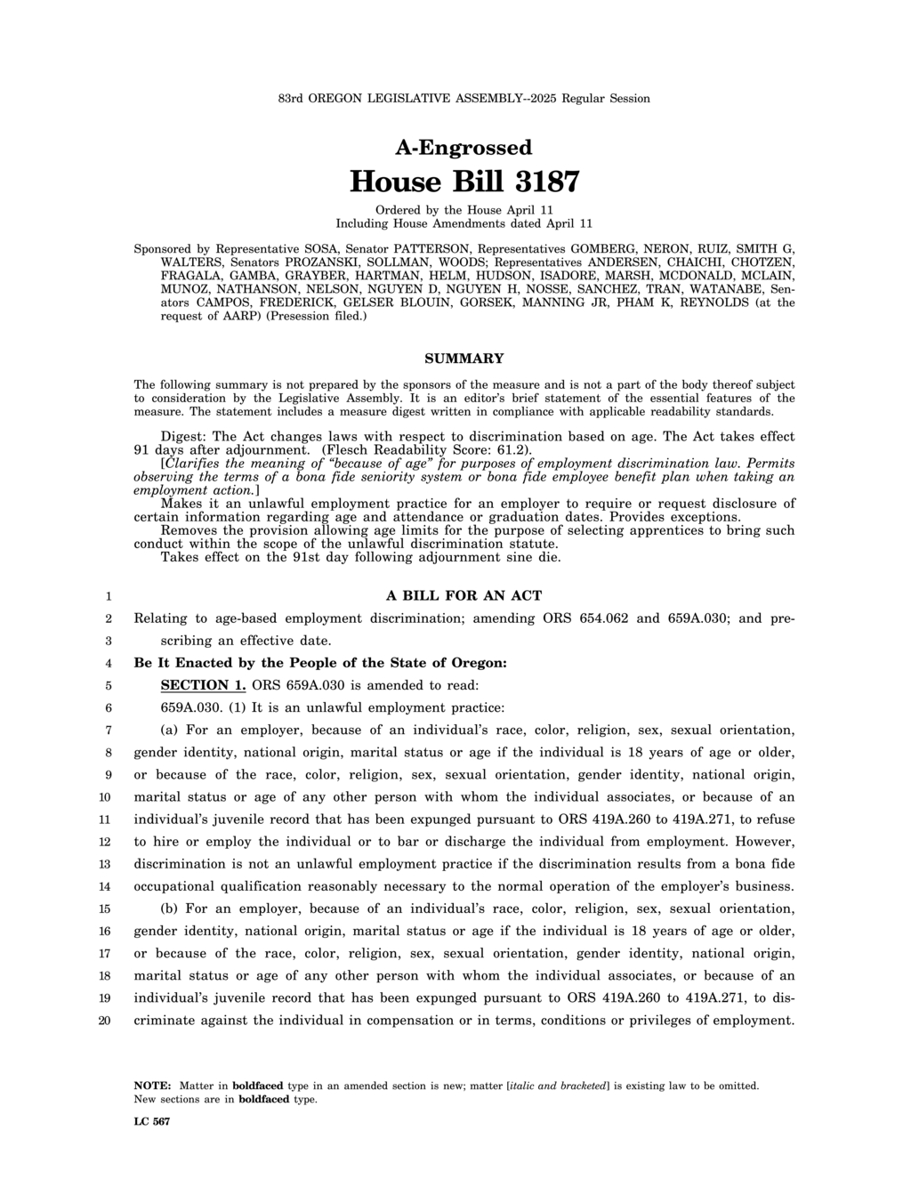 Oregon legislators pass House Bill 3187 to combat age discrimination in employment