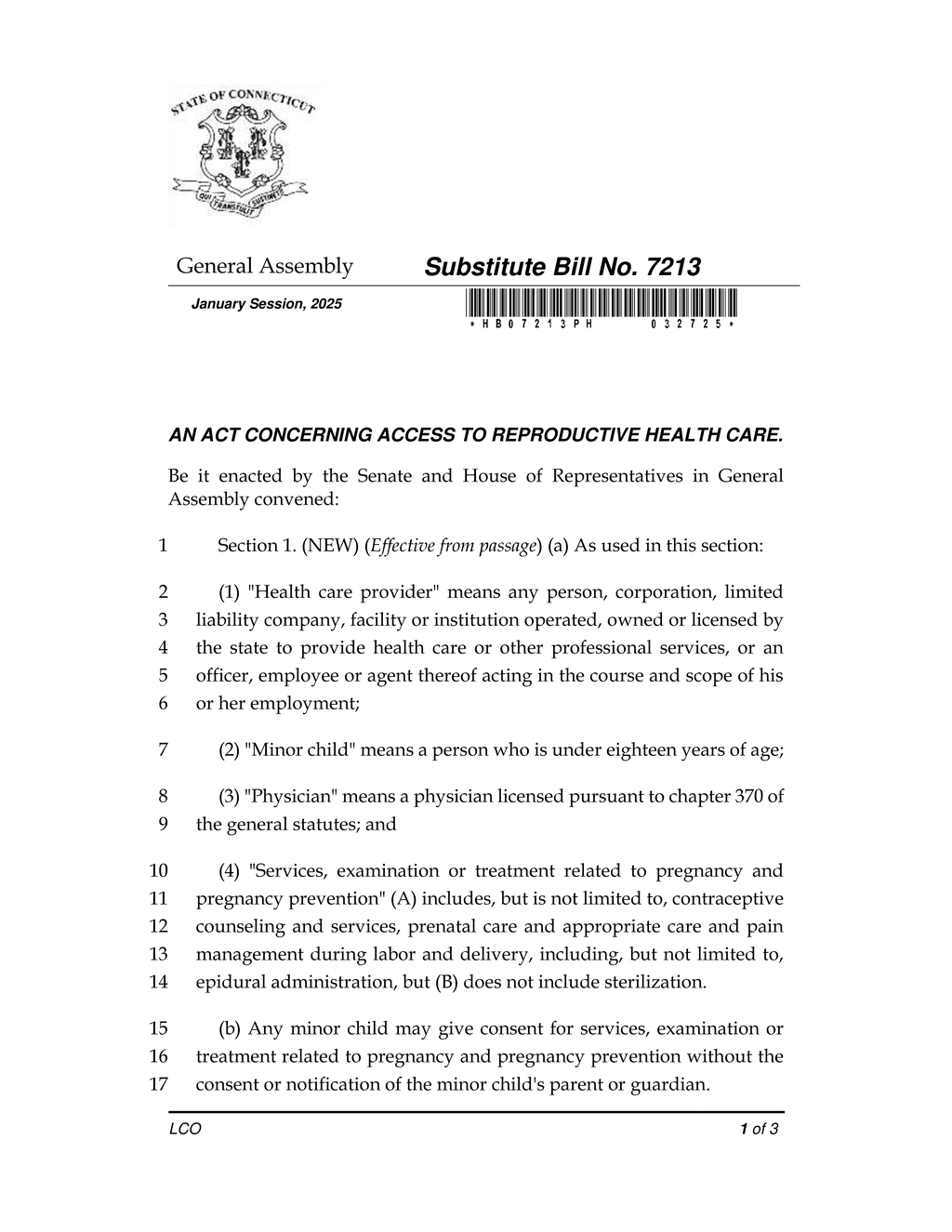 Connecticut passes Substitute Bill No. 7213 protecting minors' health information