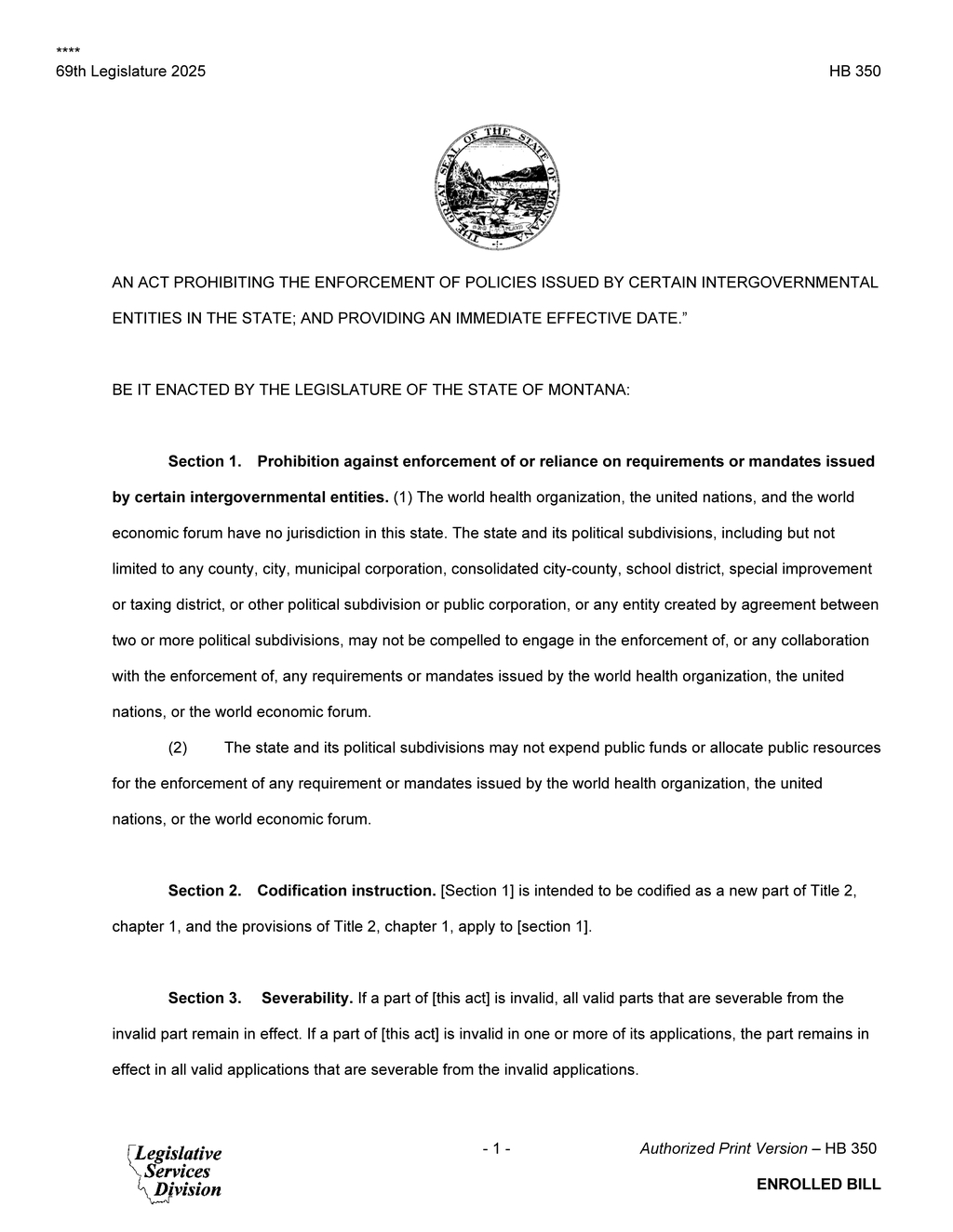 Montana Legislature passes bill prohibiting UN WHO mandates enforcement
