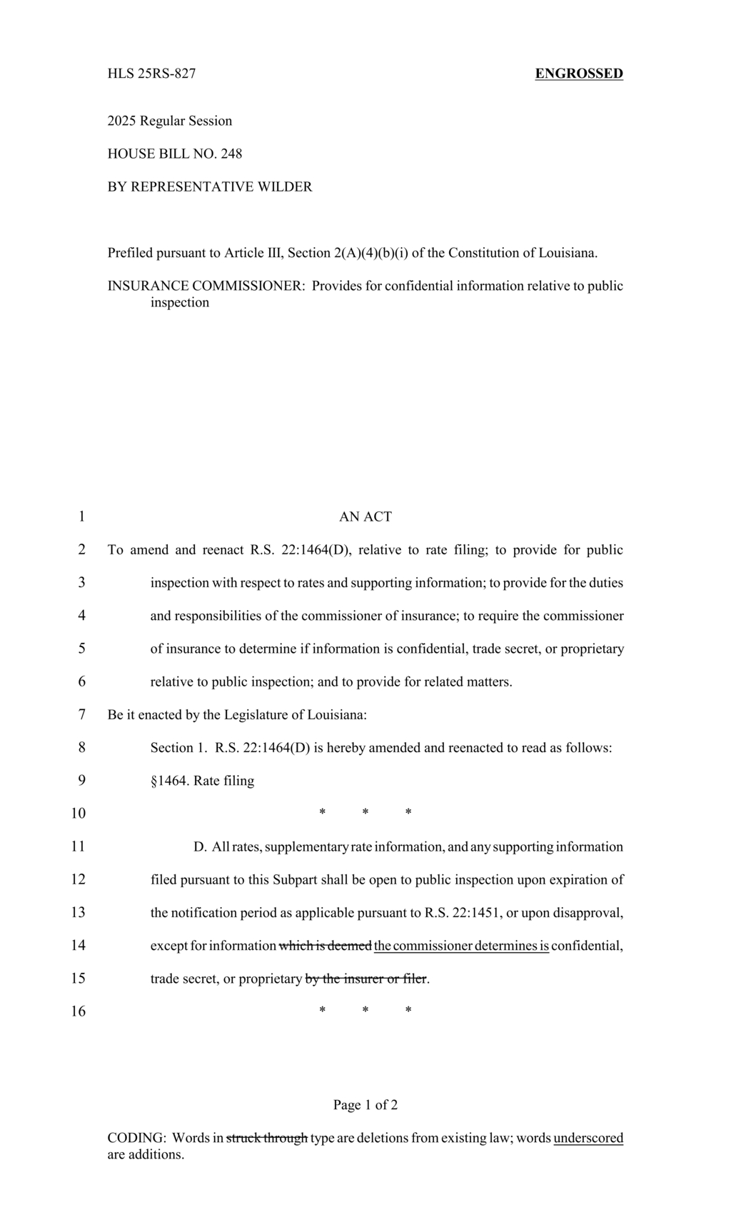 Louisiana House Bill 248 enhances public access to insurance rate filing information