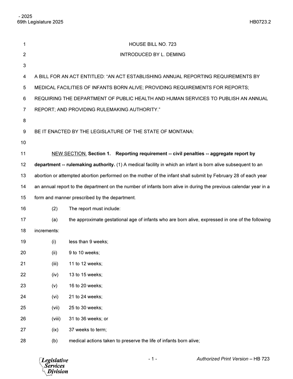 Montana Legislature passes HB 723 requiring annual reports on infants born alive