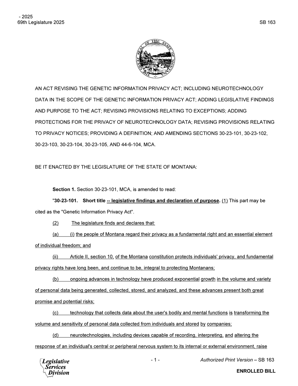 Montana Legislature revises Genetic Information Privacy Act to include neurotechnology data