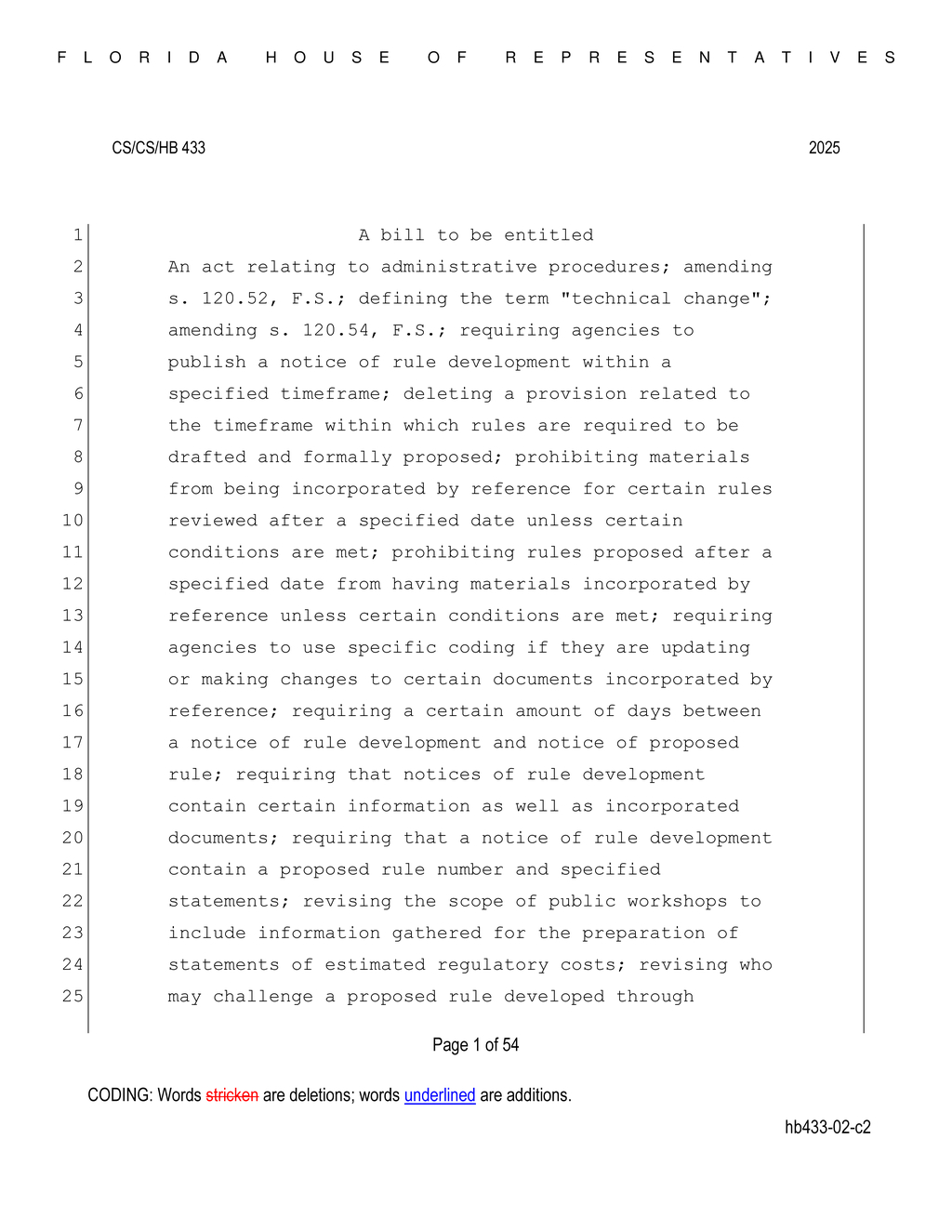Florida House of Representatives repeals significant regulatory rule in HB 433