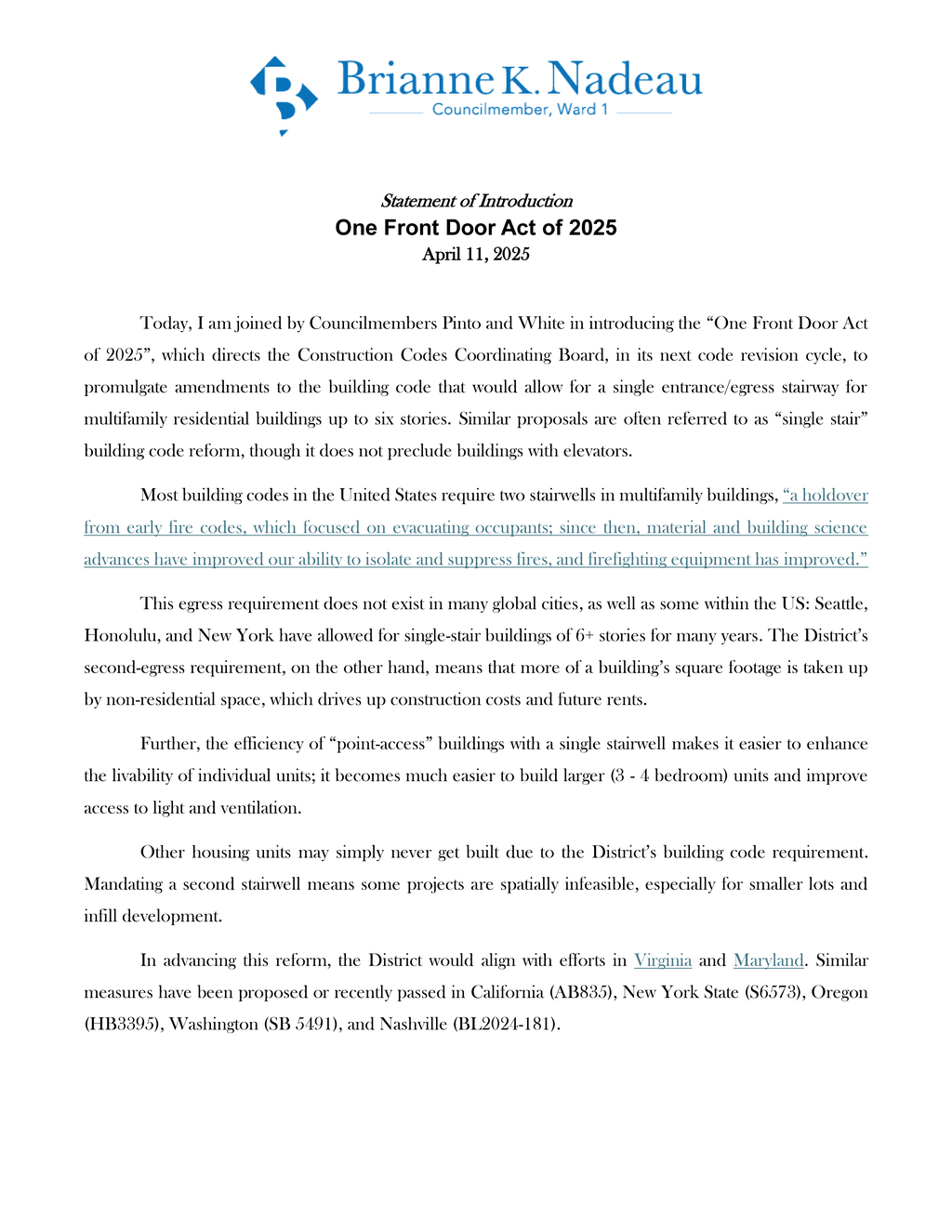 Councilmembers Pinto and White introduce One Front Door Act to reform building codes