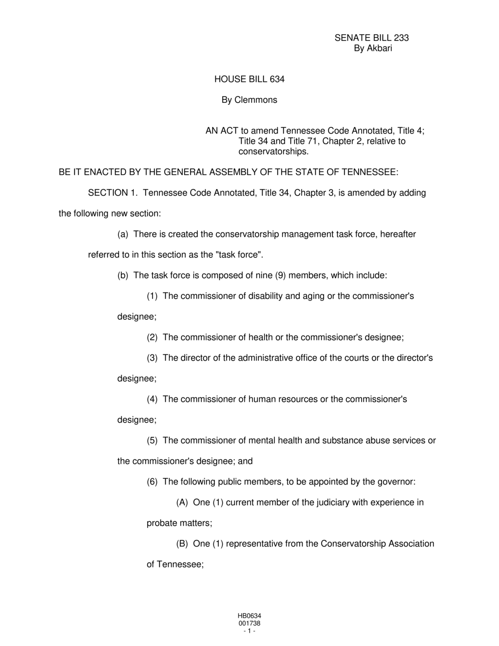 Tennessee General Assembly creates conservatorship management task force through new legislation