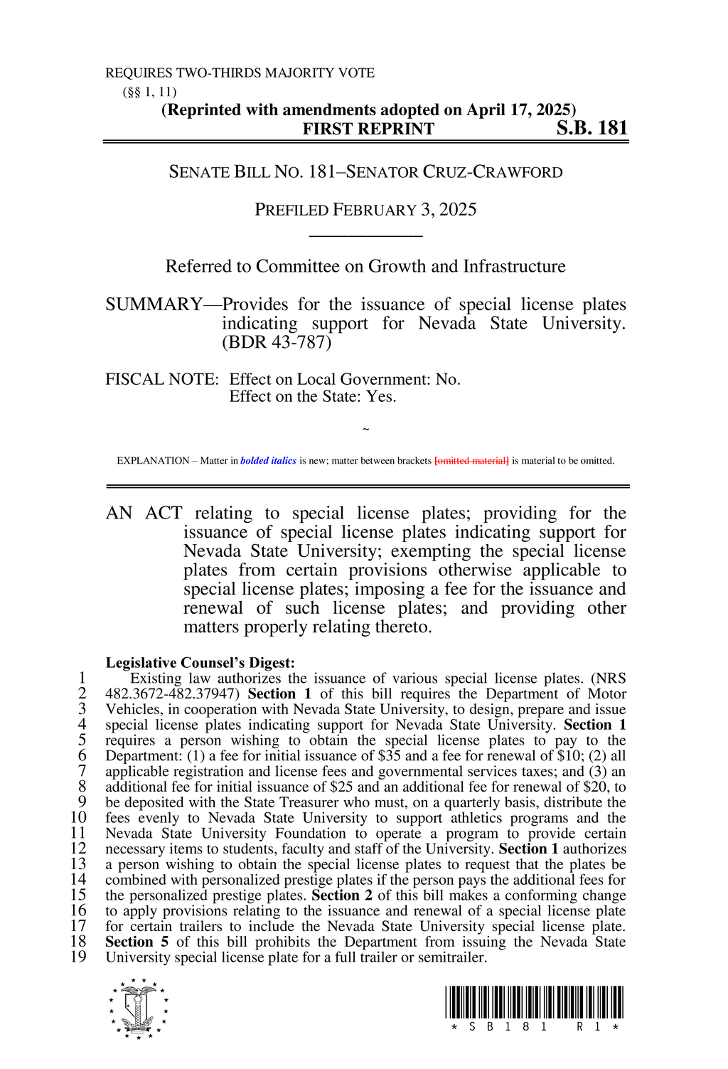 Nevada legislature sets new fees for special license plates effective July 2025