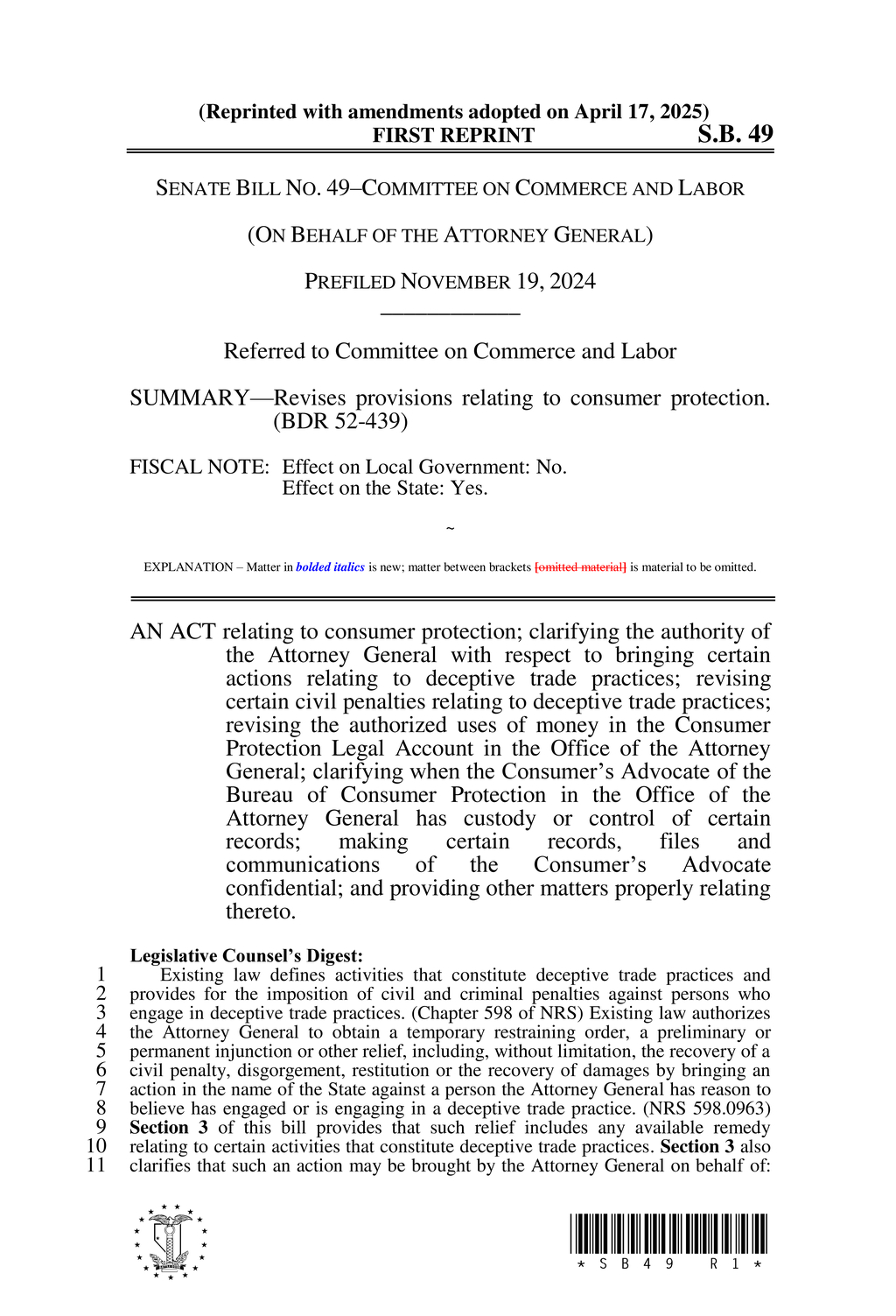 Nevada legislature updates consumer protection laws and increases fines for deceptive practices
