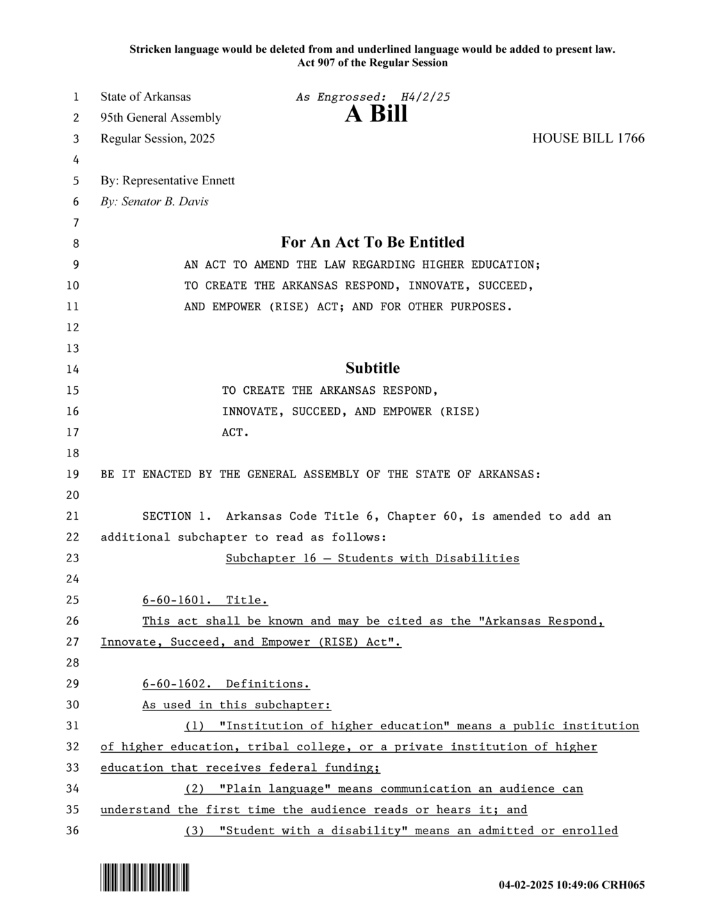 Arkansas General Assembly introduces RISE Act for higher education reform