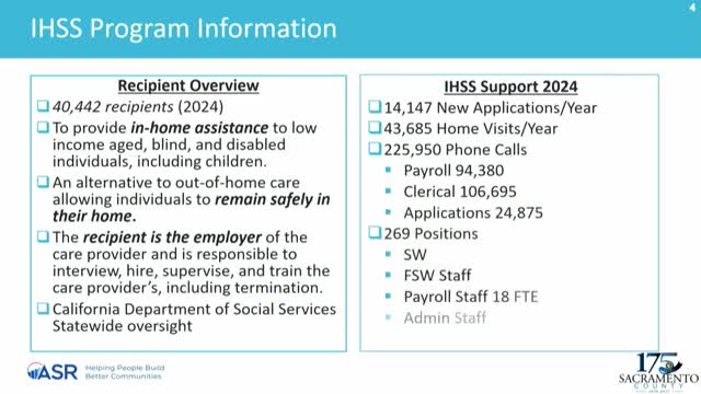 Sacramento County reviews IN-HOME SUPPORT SERVICES program growth and operational challenges