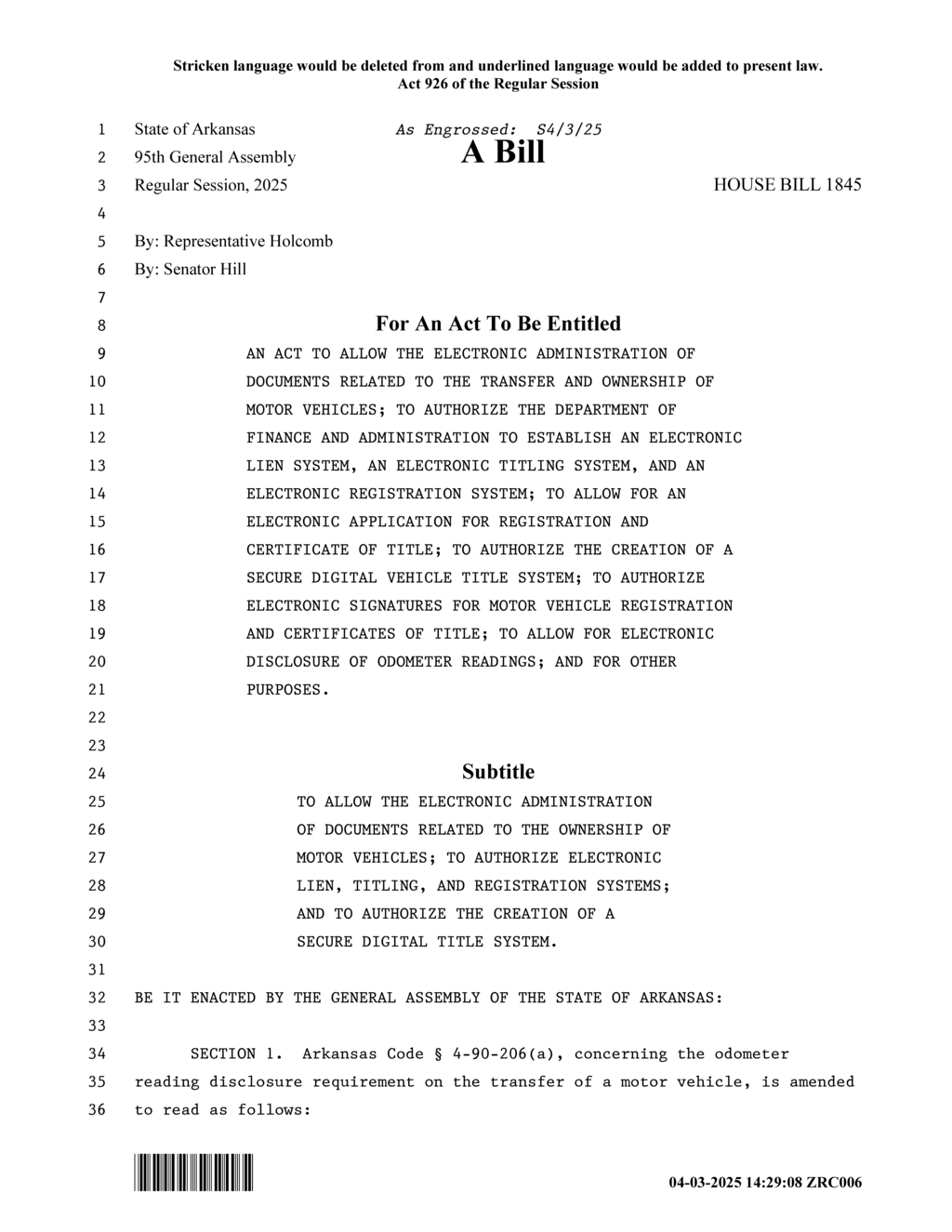 Arkansas legislators pass electronic vehicle registration and title transfer bill