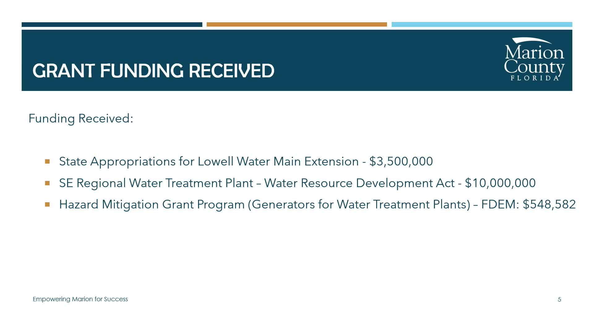 Marion County Utility Department expands water system and sewage upgrades through grants