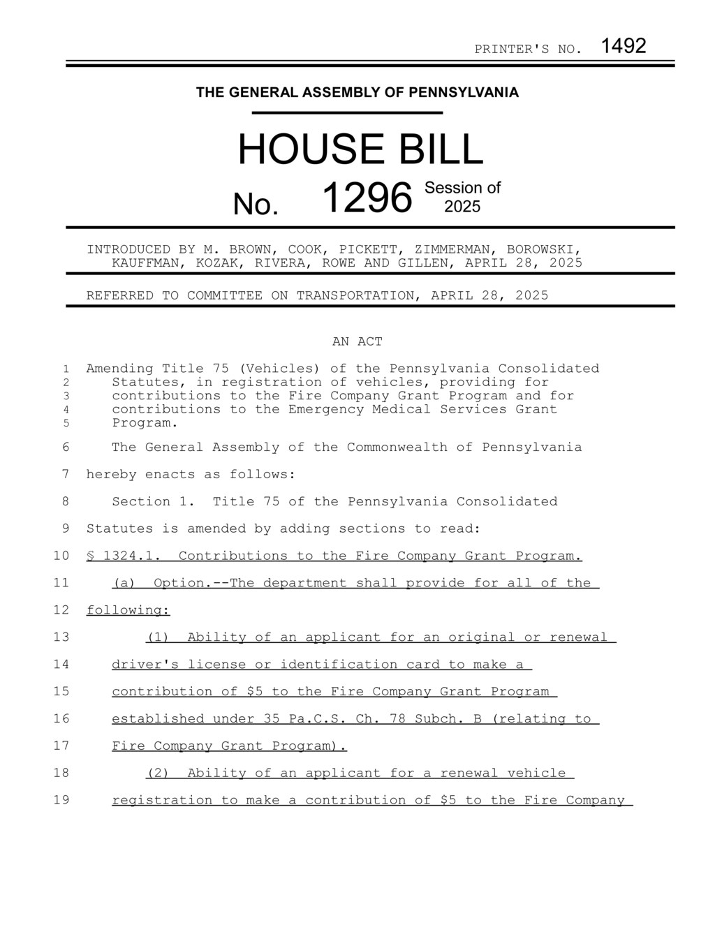 Pennsylvania Assembly introduces driver's license fee for Fire Company Grant Program
