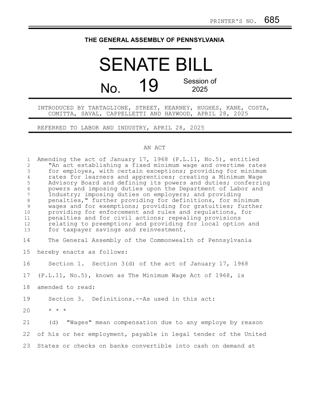 Pennsylvania Assembly amends Minimum Wage Act to redefine wages and enforce local options