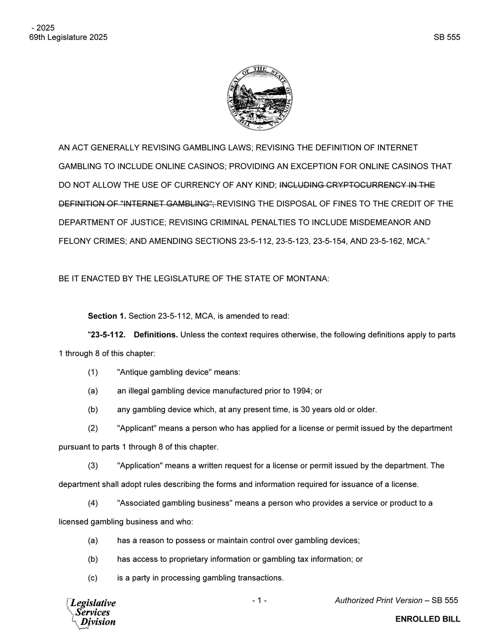 69th Legislature passes SB 555 regulating gambling device operations and nonprofit organizations