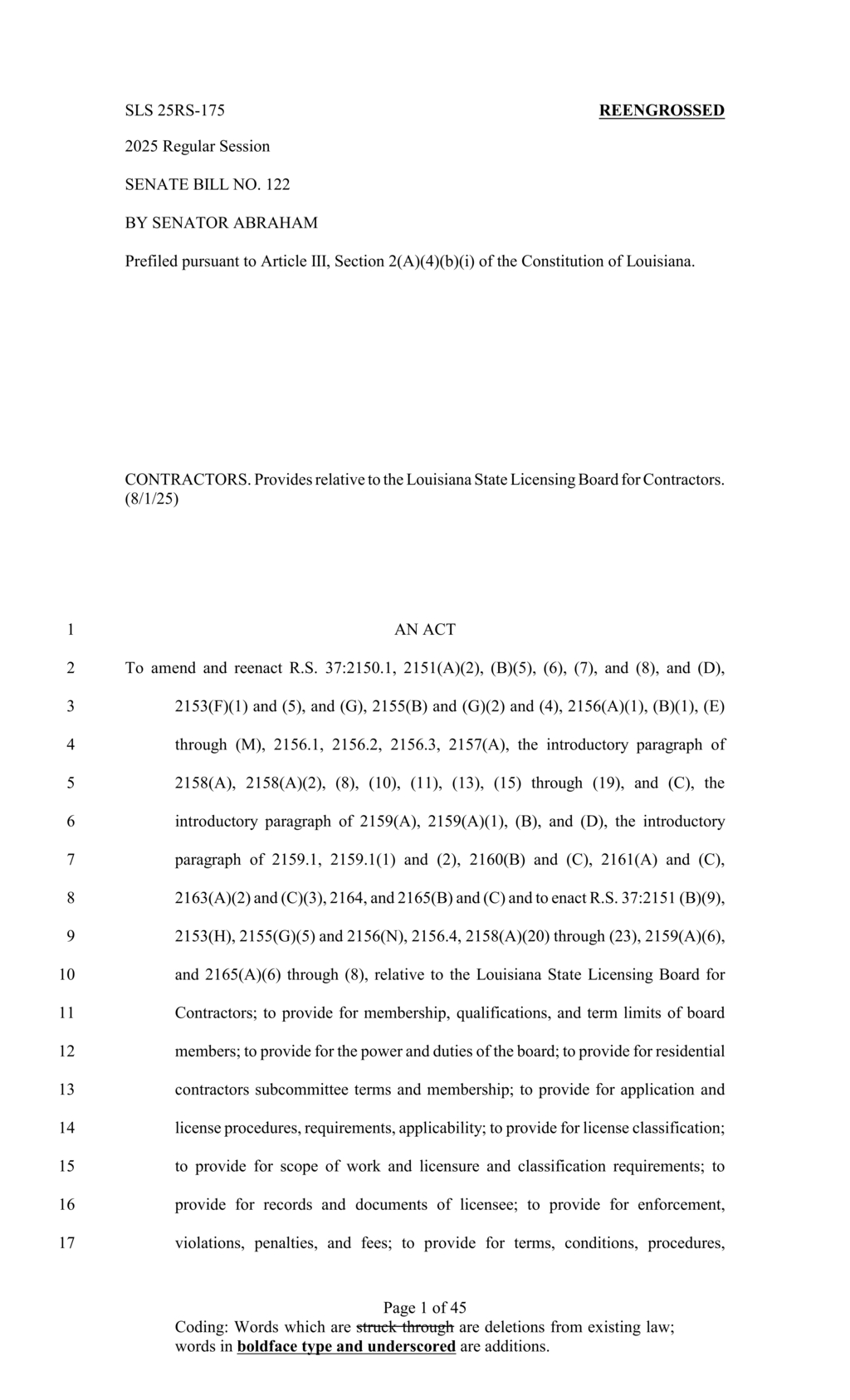 Louisiana establishes State Licensing Board for Contractors with diverse member appointments