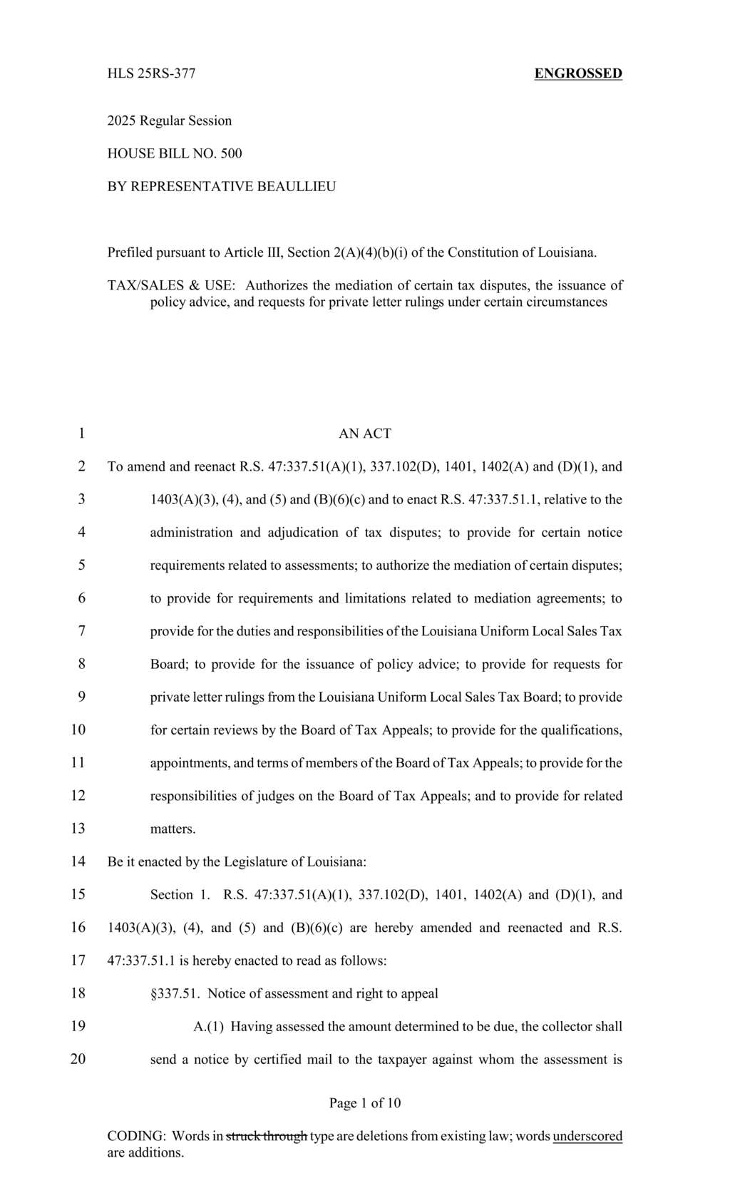 Louisiana establishes Board of Tax Appeals to resolve taxpayer disputes