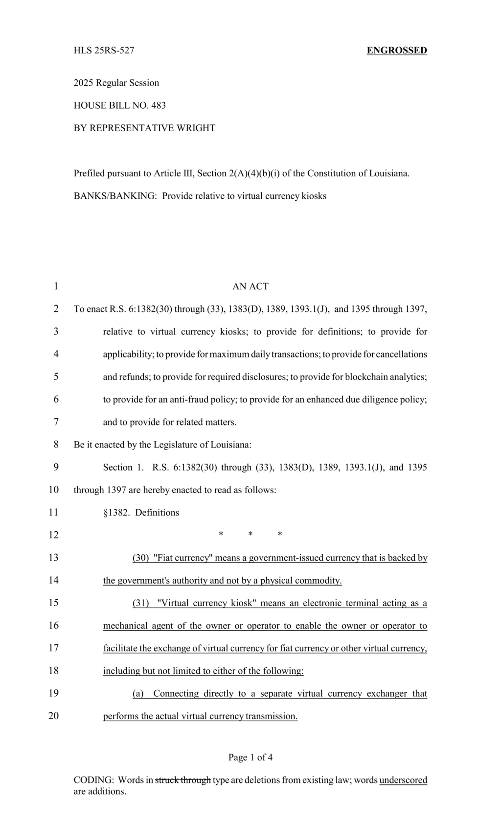 Representative Wright introduces regulations for Louisiana's virtual currency kiosks