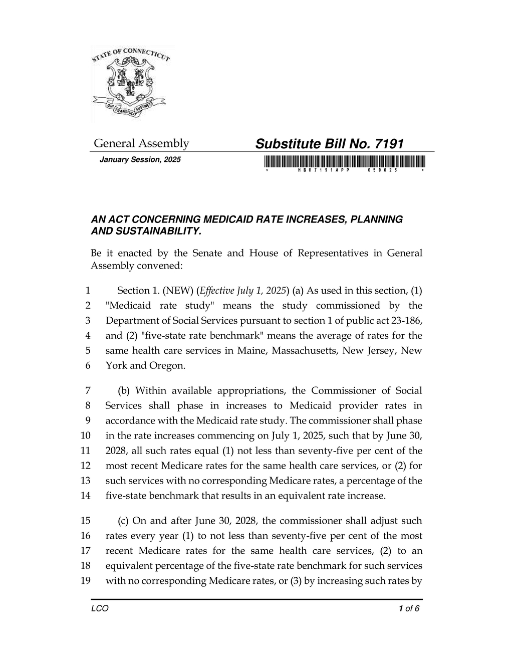 Connecticut General Assembly passes Medicaid rate increase legislation effective July 2025