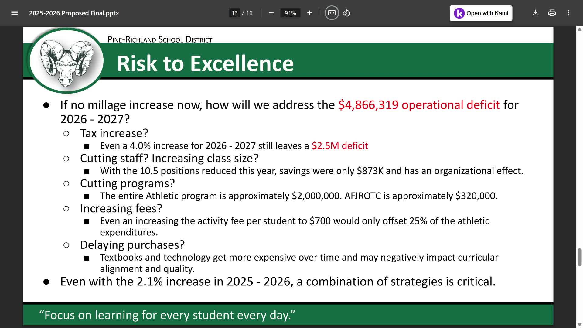 Pine Richland School Board discusses proposed 2.1% tax increase amid budget concerns