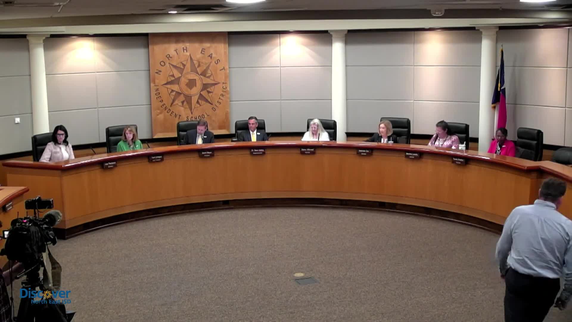 Montgomery Elementary honors students Leilani Ivy and Seth Vargas during NEISD meeting