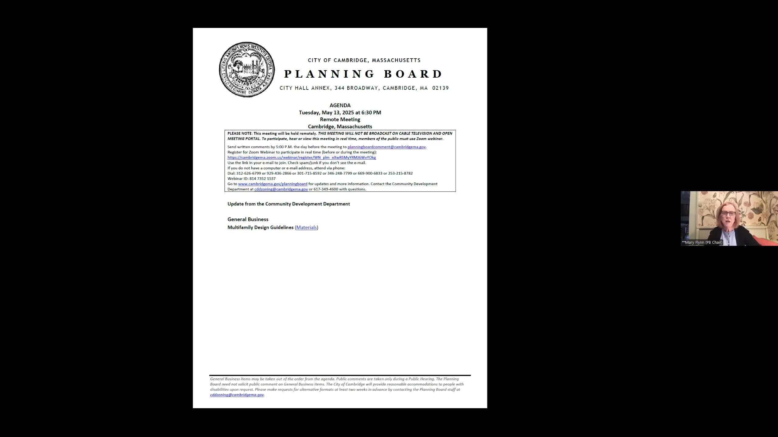 Cambridge Planning Board conducts first remote meeting under new legislation