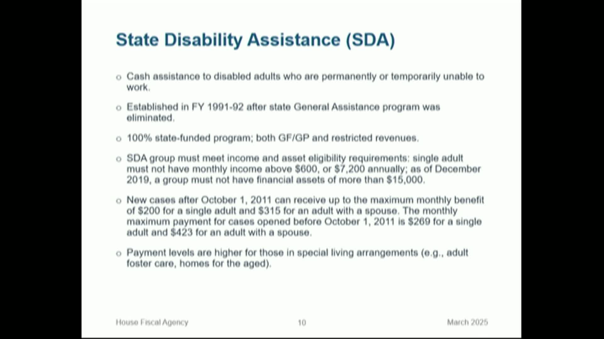 State Disability Assistance Program benefits trend down as SSI approvals rise
