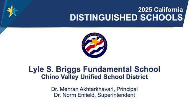 Lyle S. Briggs School earns California Distinguished School recognition in Chino