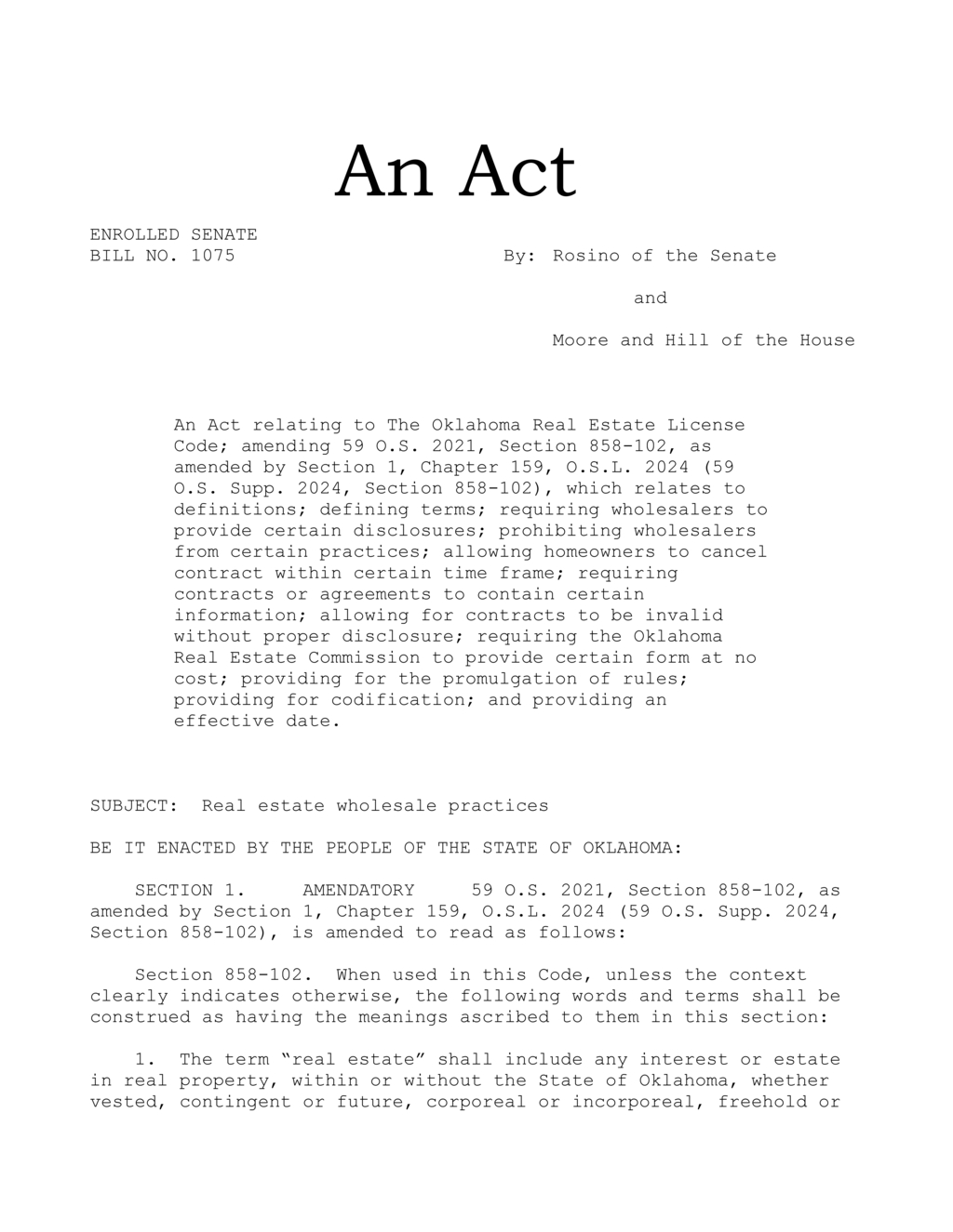 Oklahoma enacts new wholesaler regulations for residential real estate transactions