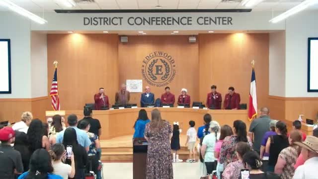 Teresa Salinas presents Goals to Greatness recognitions at Edgewood school board meeting
