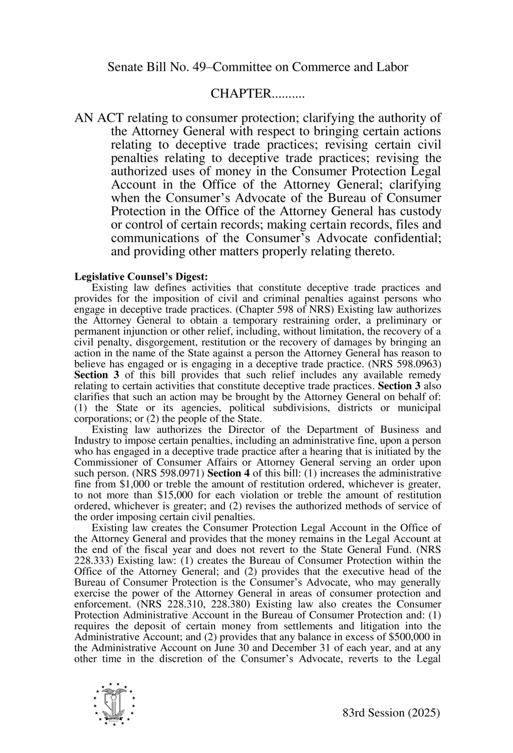 Nevada legislature amends deceptive trade practice laws for stronger consumer protection