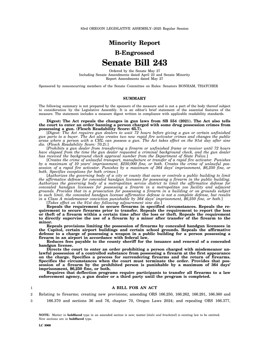 Oregon Legislature amends firearm possession laws under SB 243