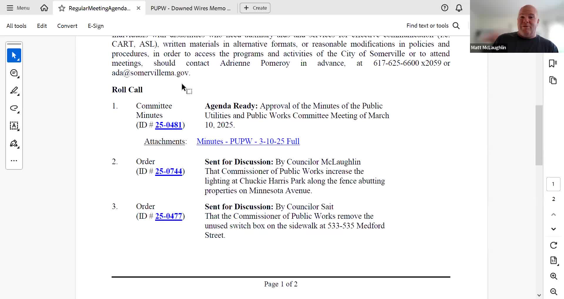 Somerville City Council discusses youth service space and lighting for Chucky Harris Park