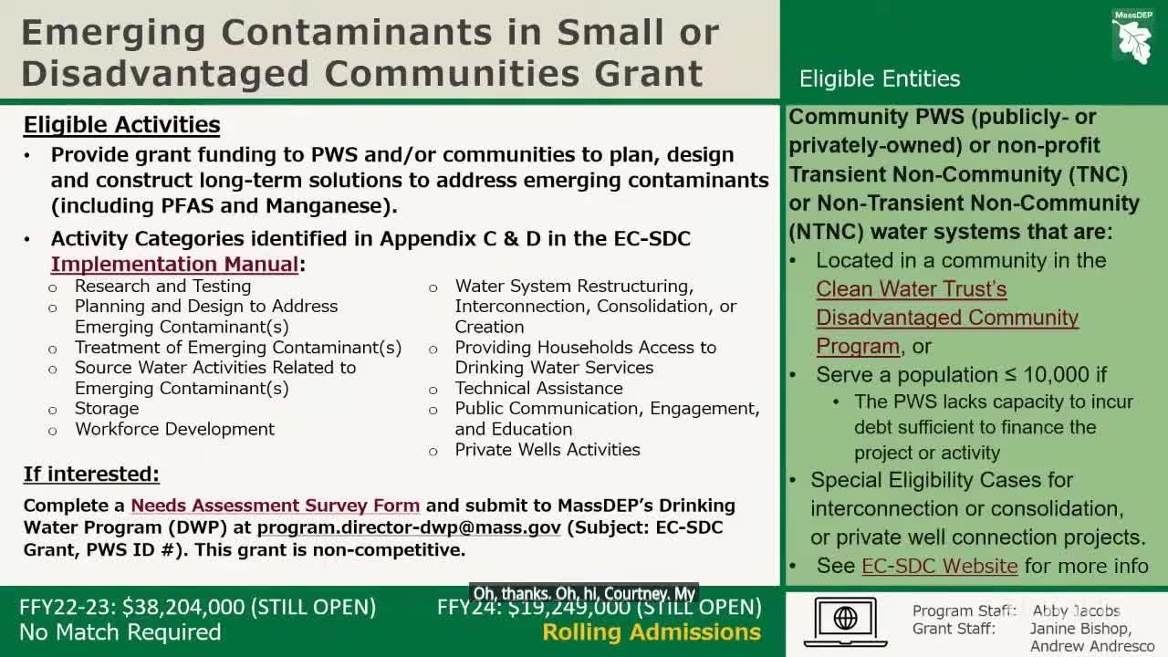 MassDEP announces grants for small water systems to tackle emerging contaminants
