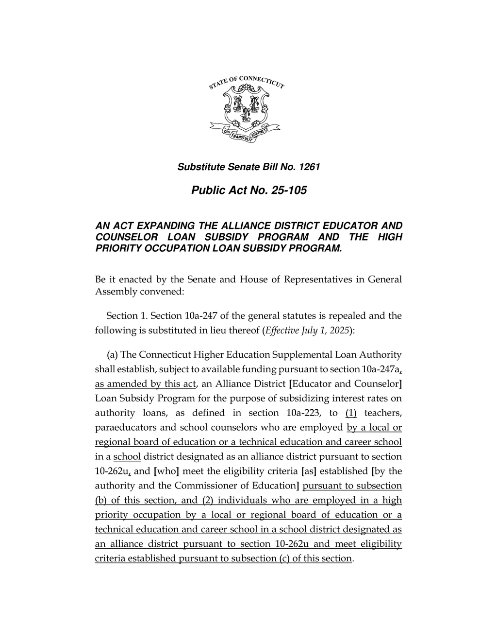 Connecticut Establishes $7M Alliance District Loan Subsidy Program Effective July 2025